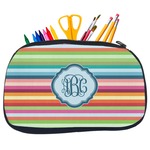 Retro Horizontal Stripes Neoprene Pencil Case - Medium w/ Monogram