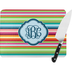 Retro Horizontal Stripes Rectangular Glass Cutting Board - Large - 15.25"x11.25" w/ Monograms