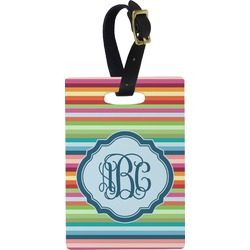 Retro Horizontal Stripes Plastic Luggage Tag - Rectangular w/ Monogram