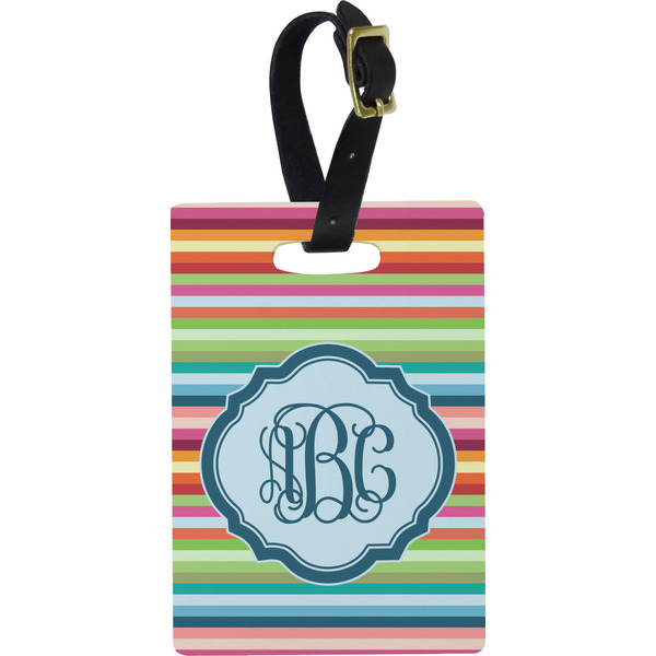 Custom Retro Horizontal Stripes Plastic Luggage Tag - Rectangular w/ Monogram