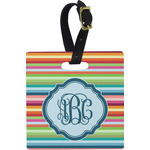 Retro Horizontal Stripes Plastic Luggage Tag - Square w/ Monogram