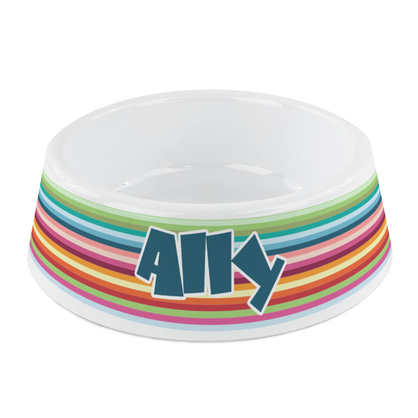 Custom Retro Horizontal Stripes Plastic Dog Bowl - Small (Personalized)