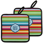 Retro Horizontal Stripes Pot Holders - Set of 2 w/ Monogram