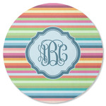 Retro Horizontal Stripes Round Rubber Backed Coaster (Personalized)