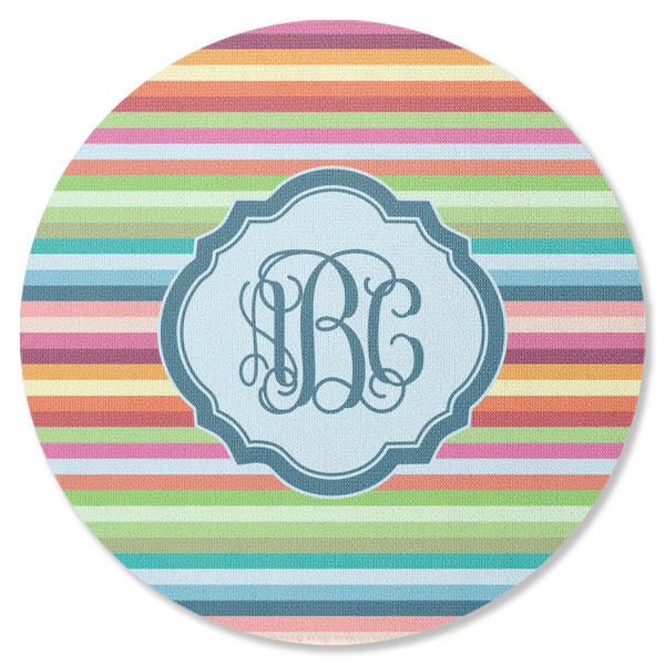 Custom Retro Horizontal Stripes Round Rubber Backed Coaster (Personalized)