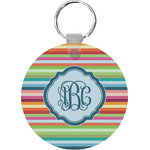 Retro Horizontal Stripes Round Plastic Keychain (Personalized)