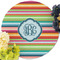 Retro Horizontal Stripes Round Linen Placemats - Front (w flowers)