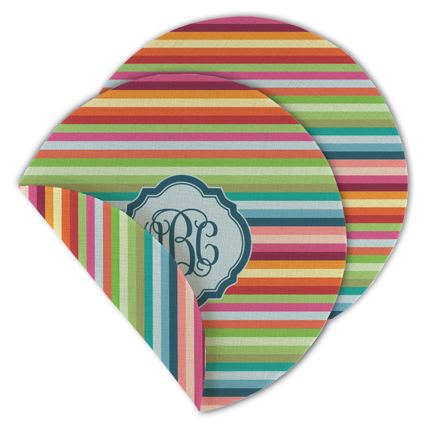 Custom Retro Horizontal Stripes Round Linen Placemat - Double Sided - Set of 4 (Personalized)