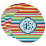 Retro Horizontal Stripes Round Paper Coasters w/ Monograms