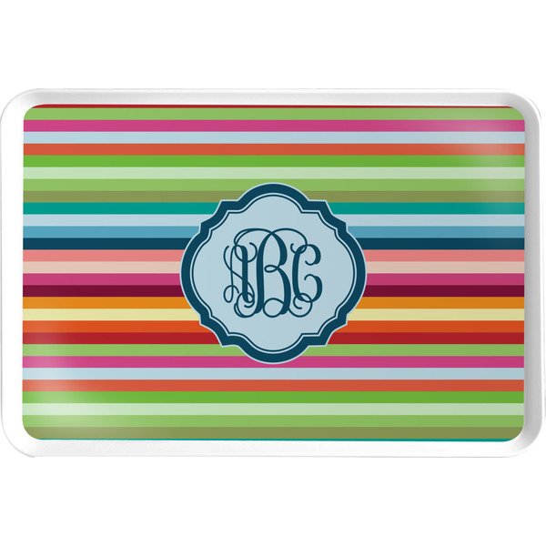 Custom Retro Horizontal Stripes Serving Tray w/ Monogram