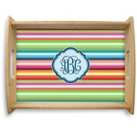 Retro Horizontal Stripes Natural Wooden Tray - Large (Personalized)