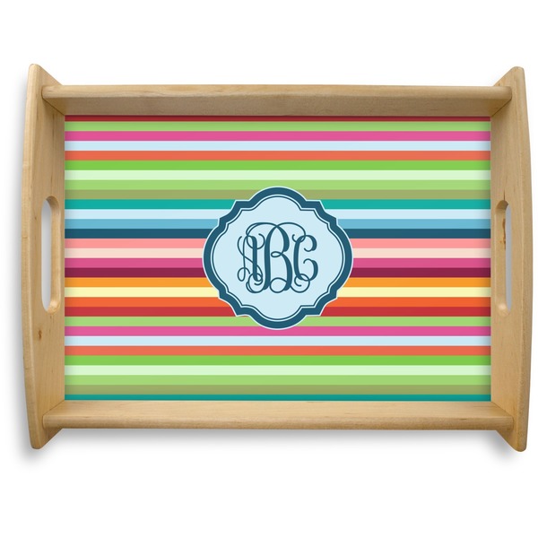 Custom Retro Horizontal Stripes Natural Wooden Tray - Large (Personalized)