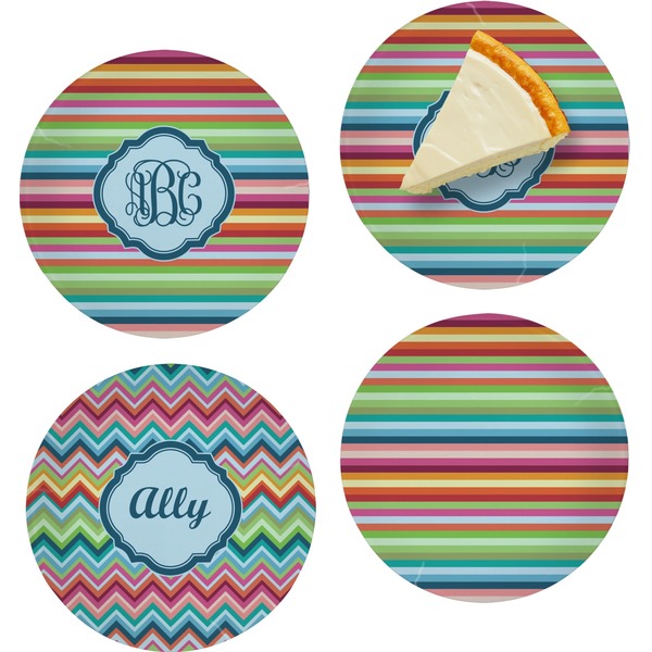 Custom Retro Horizontal Stripes Set of 4 Glass Appetizer / Dessert Plate 8" (Personalized)