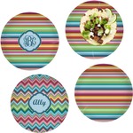 Retro Horizontal Stripes Set of 4 Glass Lunch / Dinner Plate 10" (Personalized)