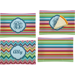 Retro Horizontal Stripes Set of 4 Glass Rectangular Appetizer / Dessert Plate w/ Monogram