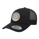 Retro Horizontal Stripes Trucker Hat - Black (Personalized)