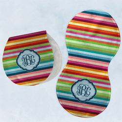 Retro Horizontal Stripes Burp Pads - Velour - Set of 2 w/ Monogram