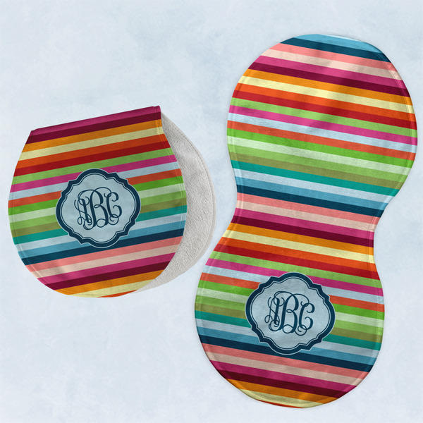 Custom Retro Horizontal Stripes Burp Pads - Velour - Set of 2 w/ Monogram