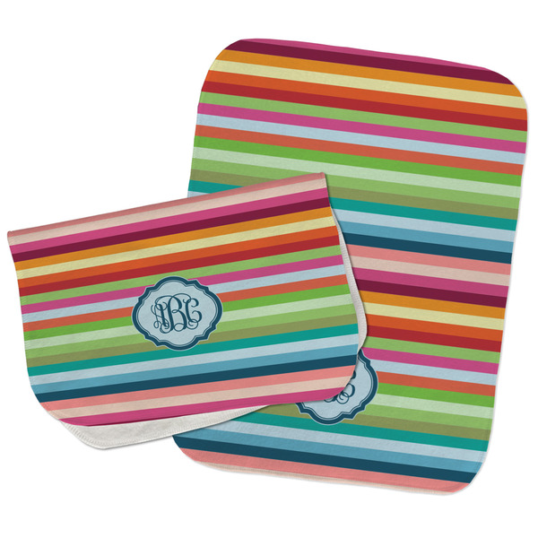 Custom Retro Horizontal Stripes Burp Cloths - Fleece - Set of 2 w/ Monogram