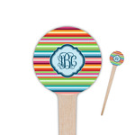 Retro Horizontal Stripes 4" Round Wooden Food Picks - Single Sided (Personalized)