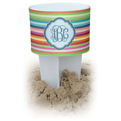 Retro Horizontal Stripes White Beach Spiker Drink Holder (Personalized)