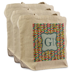 Retro Pixel Squares Reusable Cotton Grocery Bags - Set of 3 (Personalized)