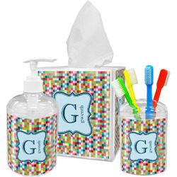 Retro Pixel Squares Acrylic Bathroom Accessories Set w/ Name and Initial