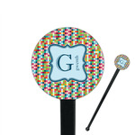 Retro Pixel Squares 7" Round Plastic Stir Sticks - Black - Single Sided (Personalized)