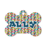 Retro Pixel Squares Bone Shaped Dog ID Tag - Small (Personalized)