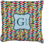 Retro Pixel Squares Faux-Linen Throw Pillow 18" (Personalized)