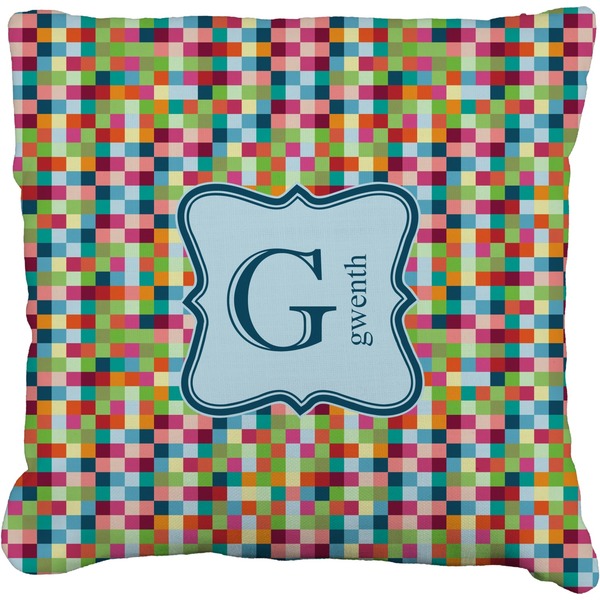 Custom Retro Pixel Squares Faux-Linen Throw Pillow 18" (Personalized)