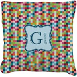 Retro Pixel Squares Faux-Linen Throw Pillow 20" (Personalized)