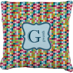 Retro Pixel Squares Faux-Linen Throw Pillow (Personalized)