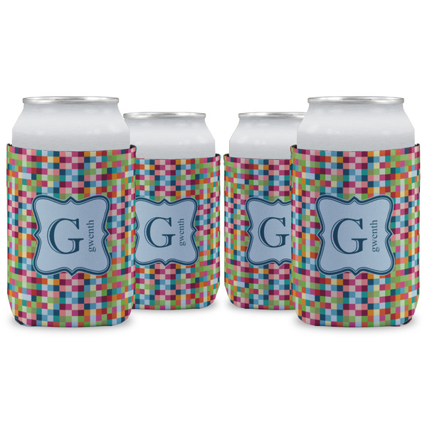 Custom Retro Pixel Squares Can Cooler (12 oz) - Set of 4 w/ Name and Initial