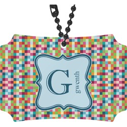 Retro Pixel Squares Rear View Mirror Ornament (Personalized)