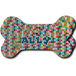 Retro Pixel Squares Ceramic Dog Ornament - Front & Back w/ Name and Initial