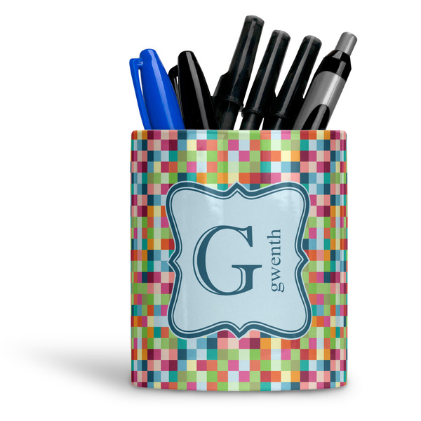 Custom Retro Pixel Squares Ceramic Pen Holder