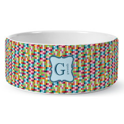 Retro Pixel Squares Ceramic Dog Bowl - Large (Personalized)