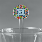 Retro Pixel Squares 7" Round Plastic Stir Sticks - Clear (Personalized)