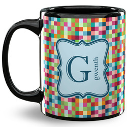 Retro Pixel Squares 11 Oz Coffee Mug - Black (Personalized)