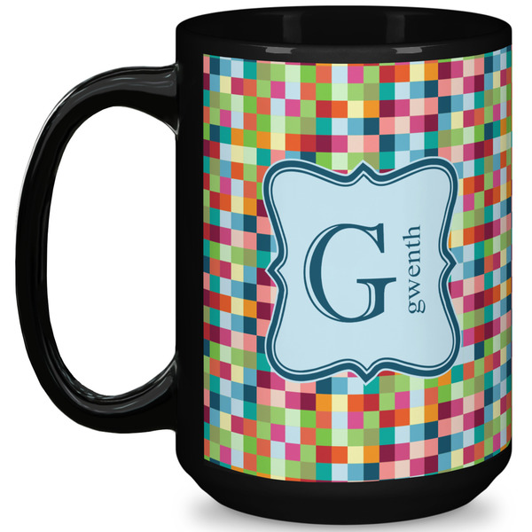 Custom Retro Pixel Squares 15 Oz Coffee Mug - Black (Personalized)