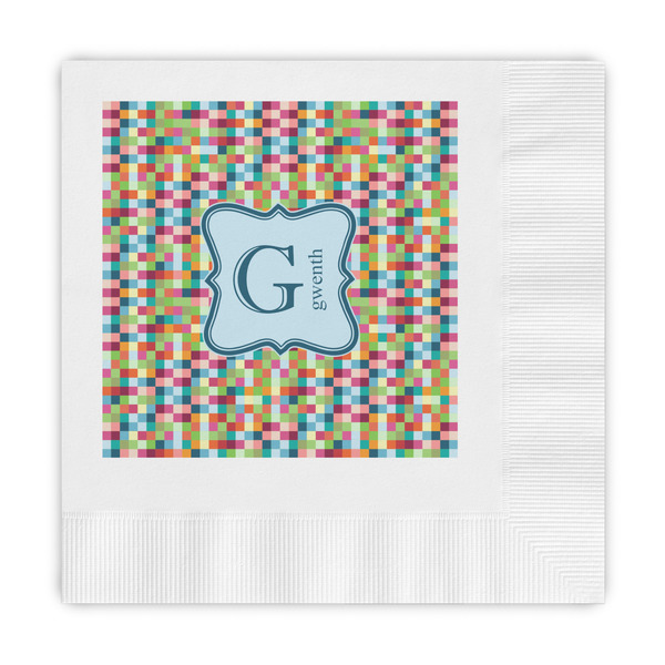 Custom Retro Pixel Squares Embossed Decorative Napkins (Personalized)