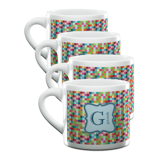 Custom Retro Pixel Squares Double Shot Espresso Cups - Set of 4 (Personalized)