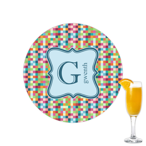 Custom Retro Pixel Squares Printed Drink Topper - 2.15" (Personalized)