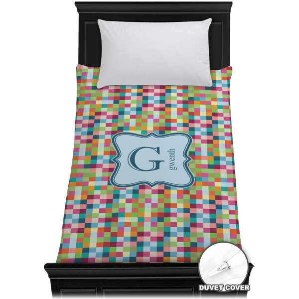 Custom Retro Pixel Squares Duvet Cover - Twin (Personalized)