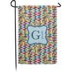 Retro Pixel Squares Small Garden Flag - Double Sided w/ Name and Initial