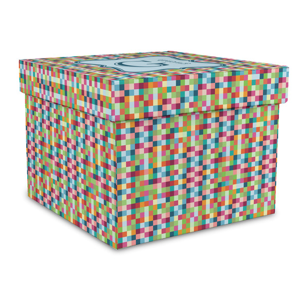 Custom Retro Pixel Squares Gift Box with Lid - Canvas Wrapped - Large (Personalized)