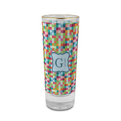 Retro Pixel Squares 2 oz Shot Glass -  Glass with Gold Rim - Single (Personalized)