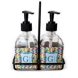 Retro Pixel Squares Glass Soap & Lotion Bottle Set (Personalized)
