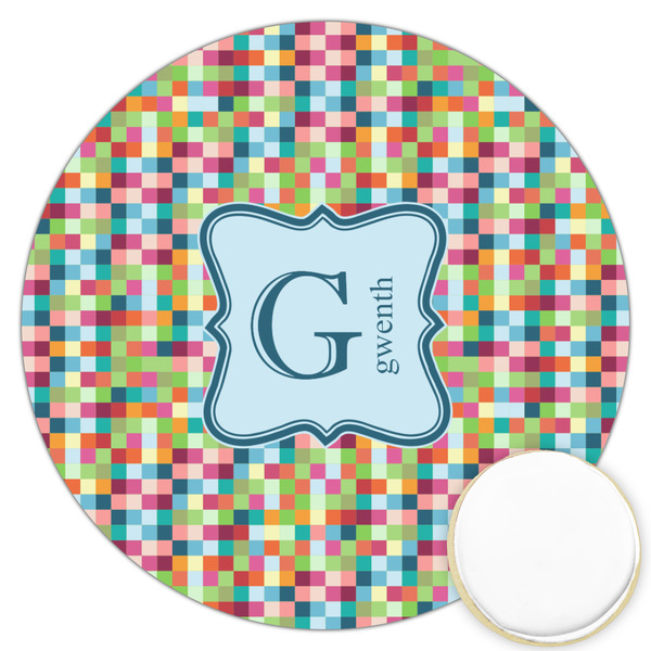 Custom Retro Pixel Squares Printed Cookie Topper - 3.25" (Personalized)